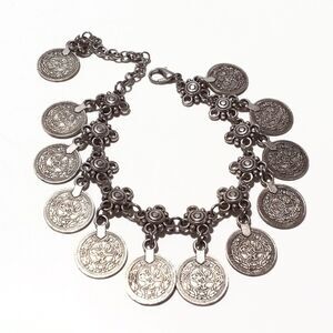 Silver Eastern Coin Charm Adjustable Bracelet Anklet Boho Belly Dancer